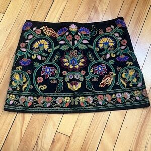 Black Skirt with Floral Embroidery